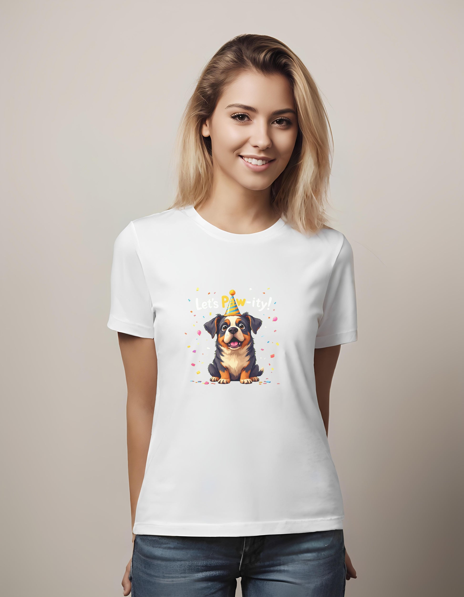 dog celebration design - t-shirt - playful dog art - festive pet merchandise