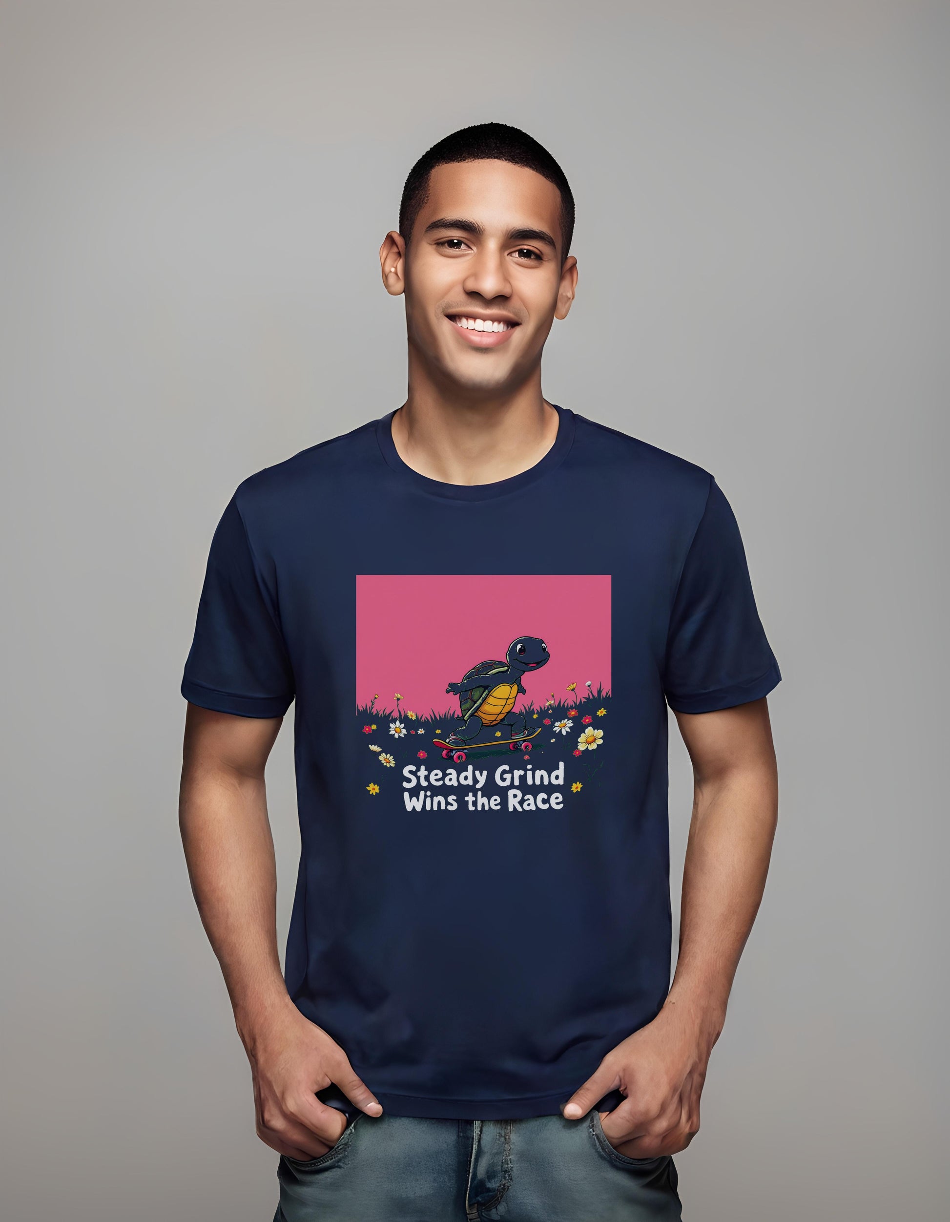 whimsical flower background - pre-shrunk t-shirt - cartoon turtle skateboard