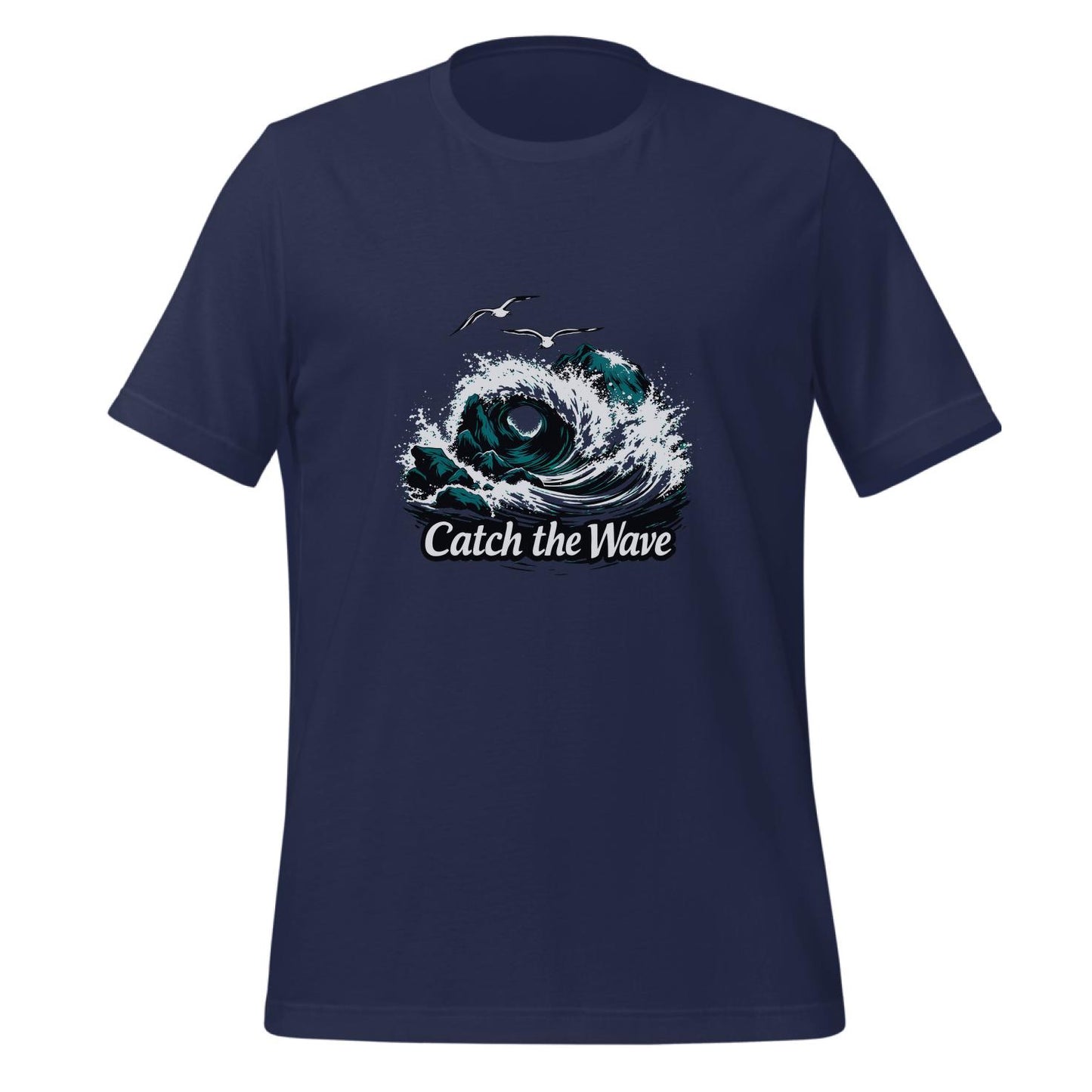 surfing merchandise - t-shirt - rugged rocks illustration - playfulness
