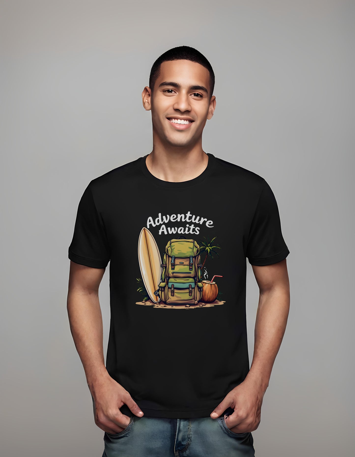 motivation - t-shirt - tropical drink illustration - hikers