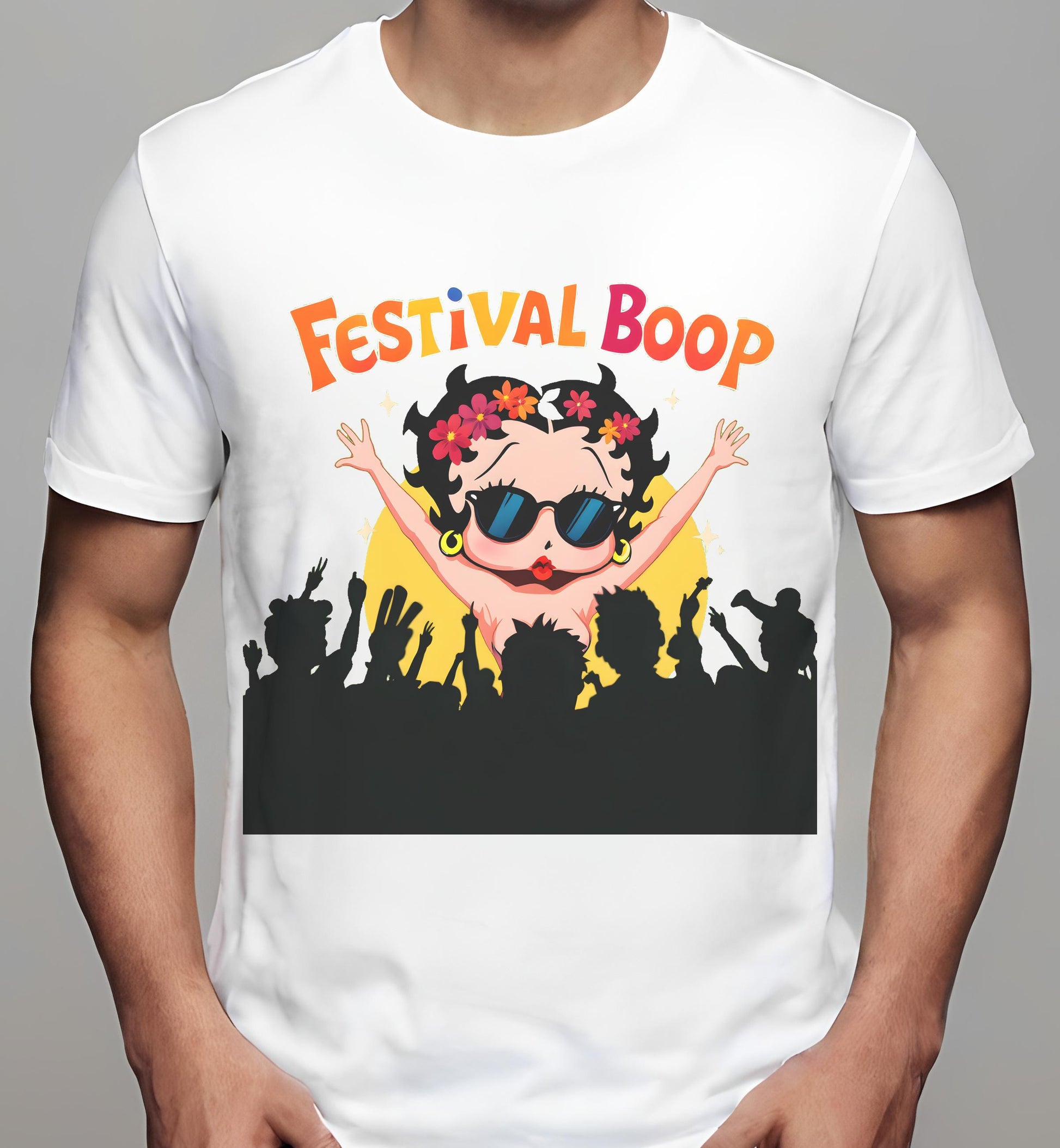 t-shirt - betty boop design - white - fun - flower crown art