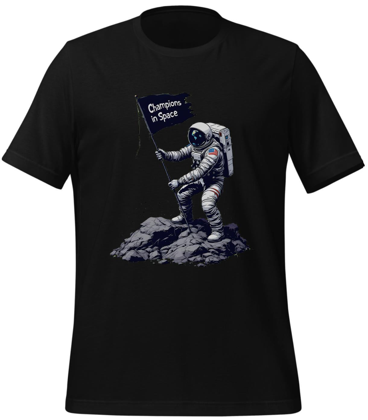 men - t-shirt - black - realistic astronaut suit