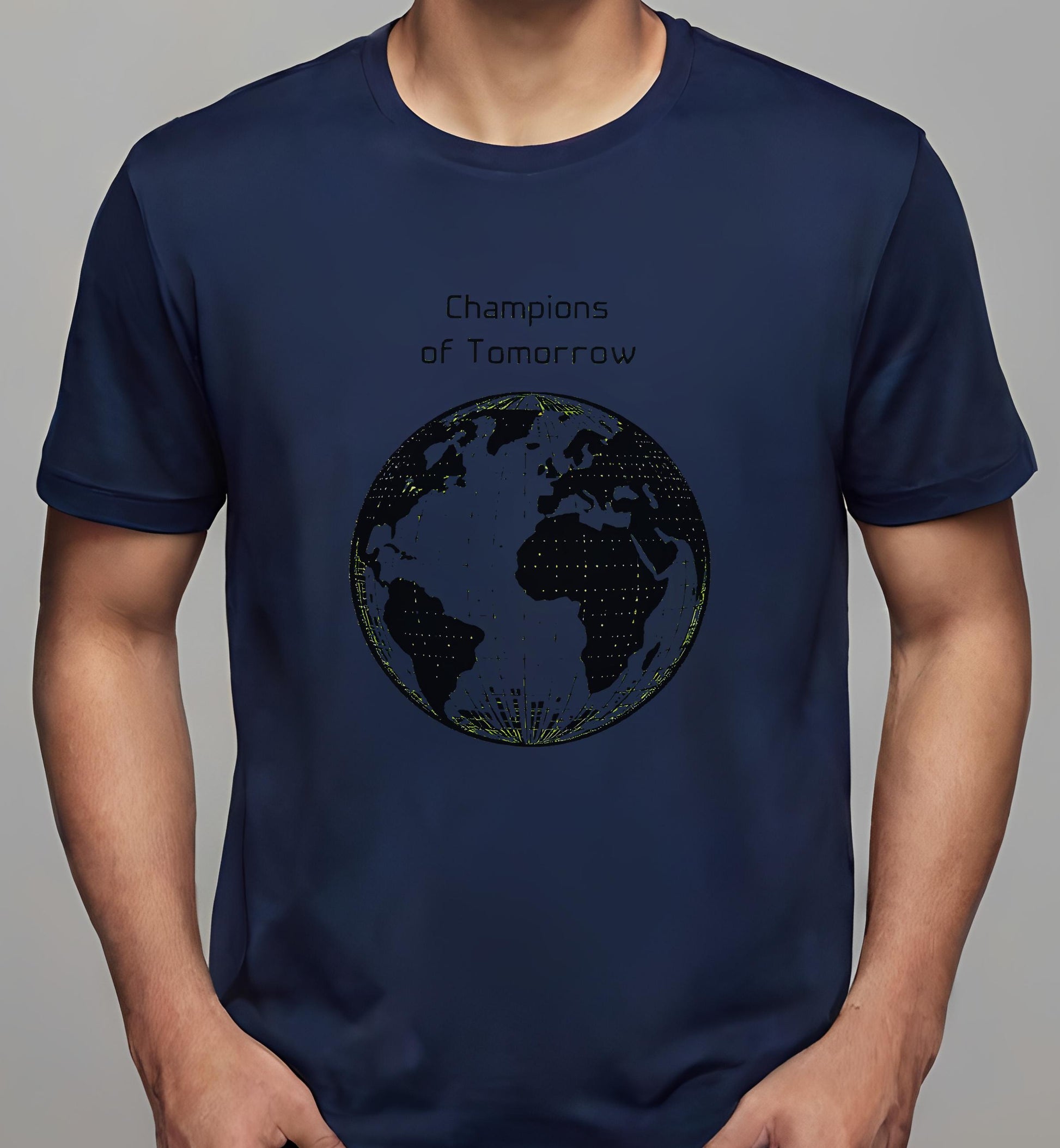 t-shirt - eco-friendly graphics - startup founders - navy - environmental advocacy art