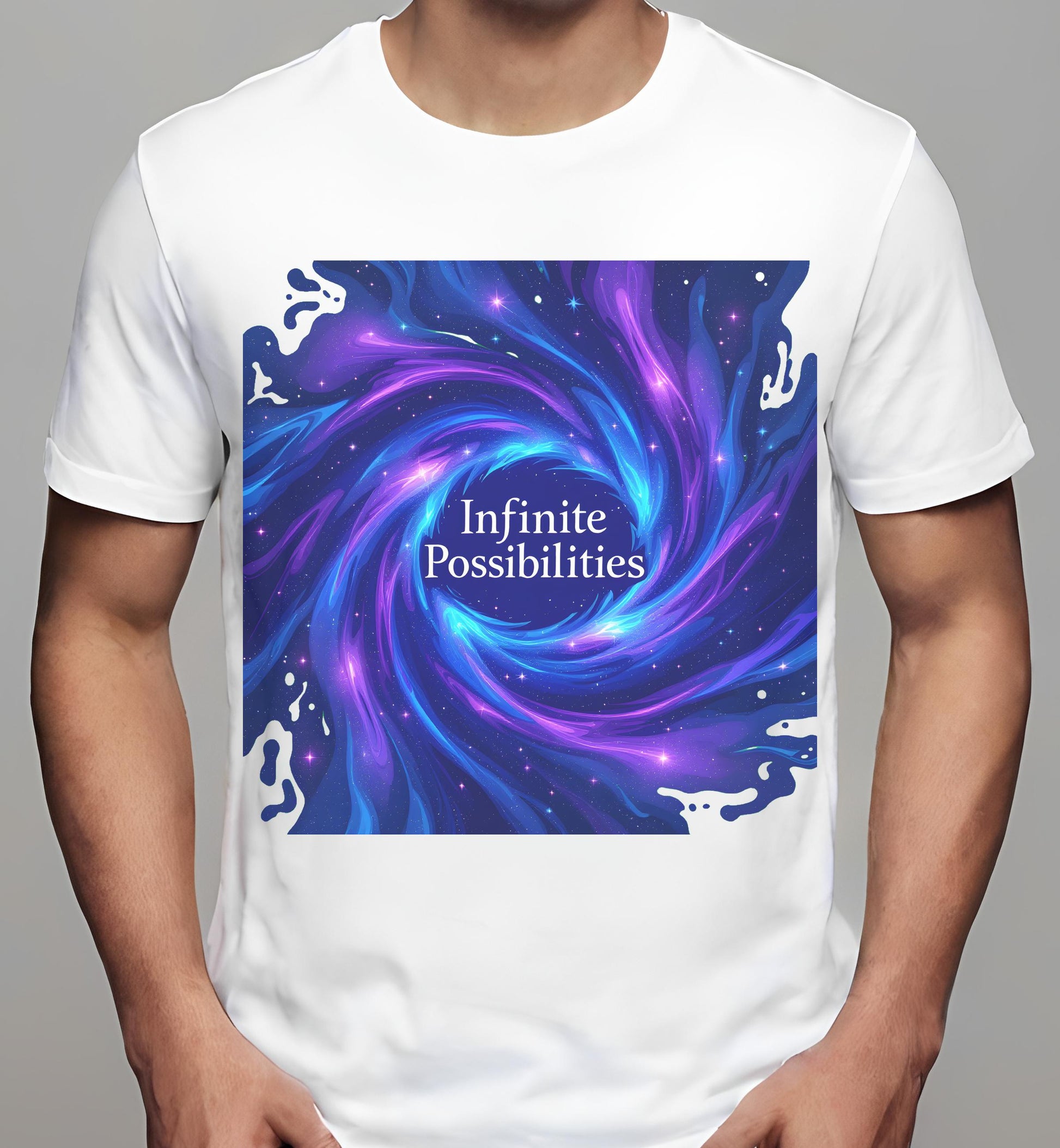 infinite possibilities quote - t-shirt - imaginative artwork - white - unisex