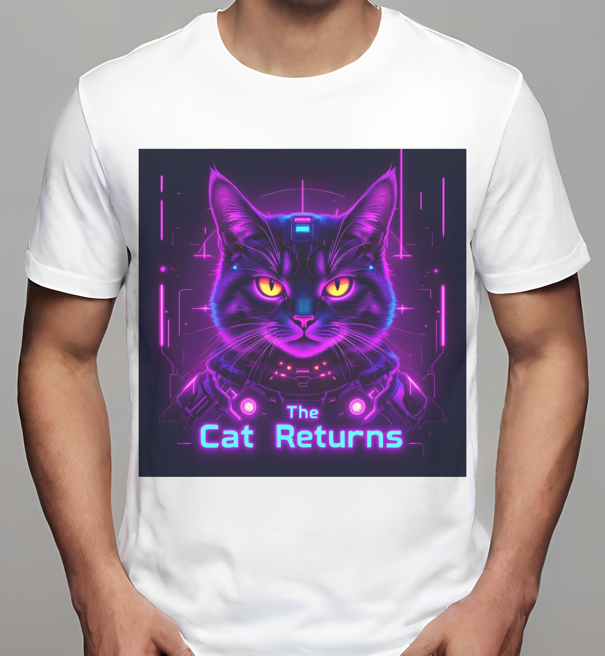 white - t-shirt - neon cat art - friends - cat lover gifts