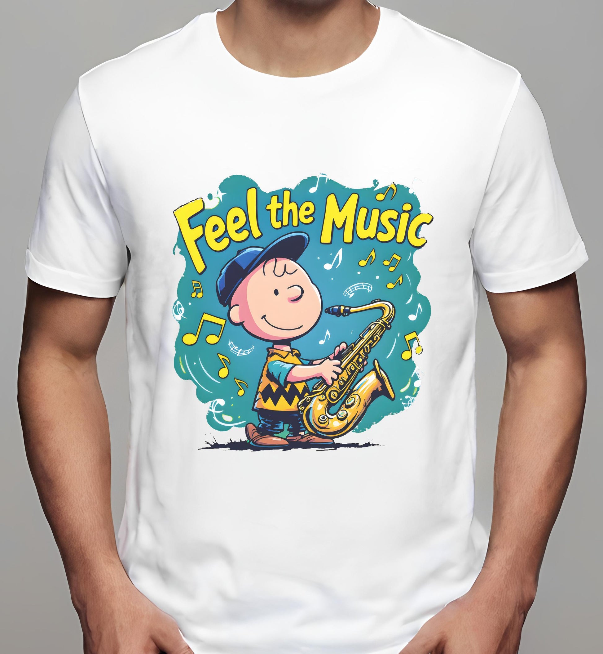 celebration - white - t-shirt - cartoon music - music event graphics