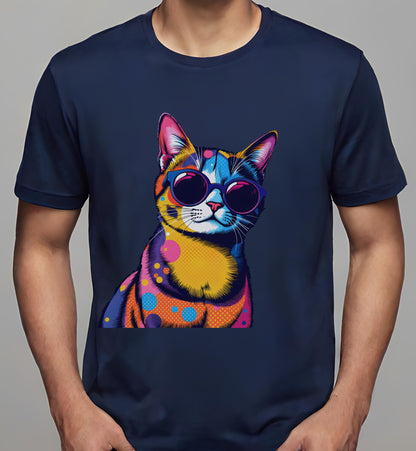 stylish cat t-shirt - navy - women - quirky gifts - t-shirt