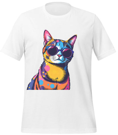 t-shirt - youthful art prints - white - bold cat poster - playful