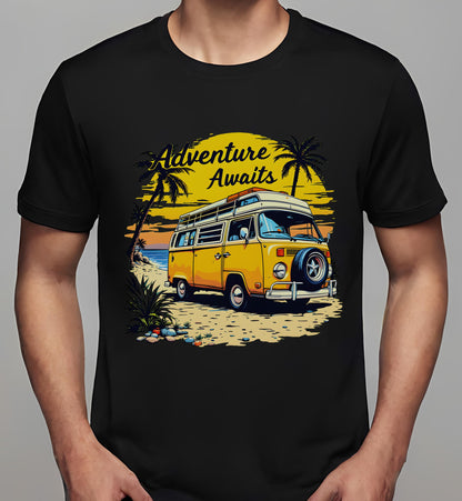 black - t-shirt - vintage aesthetics - beachgoers