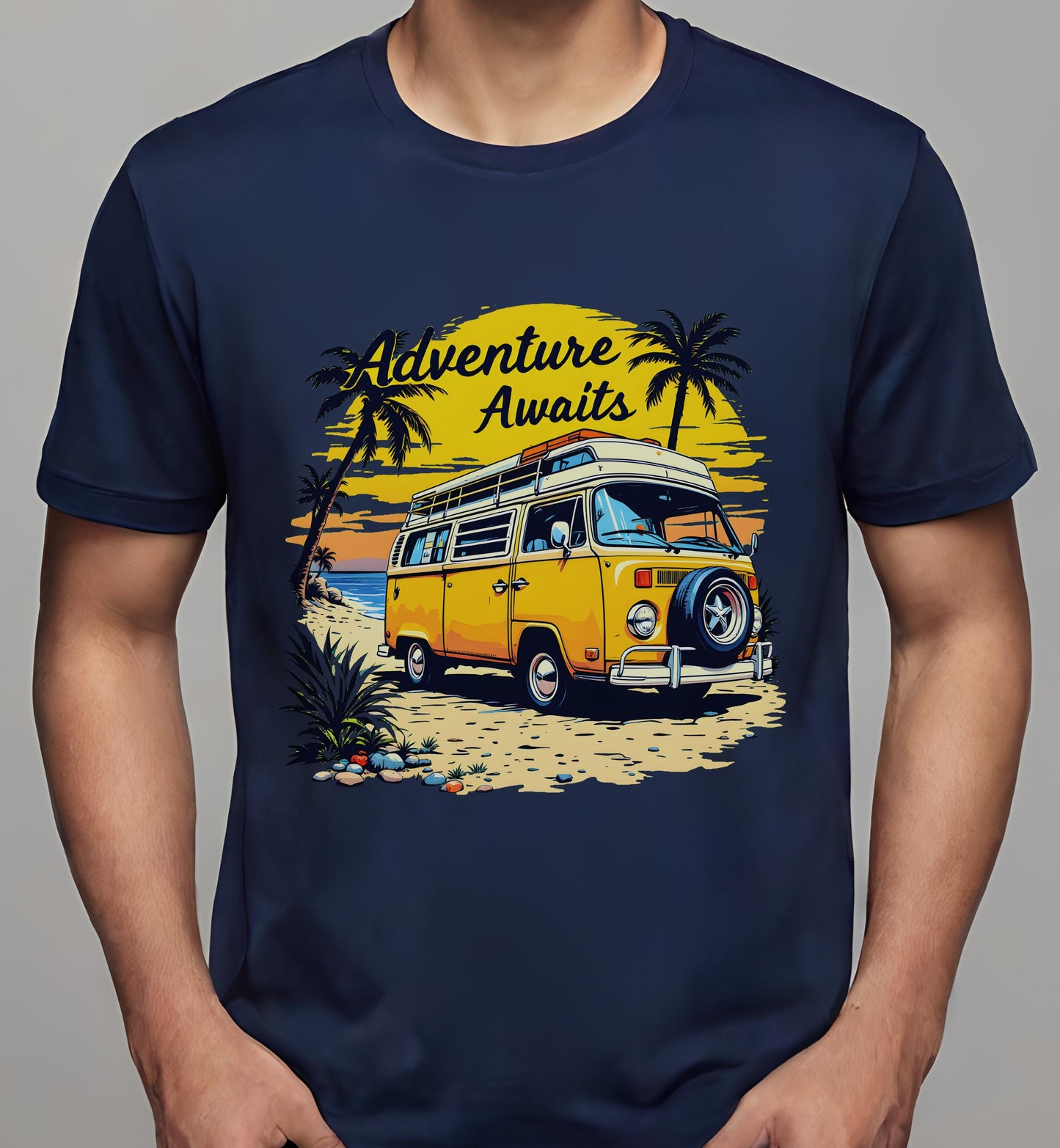 tropical paradise design - navy - t-shirt - beachgoers - art for travelers