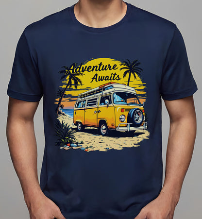 tropical paradise design - navy - t-shirt - beachgoers - art for travelers