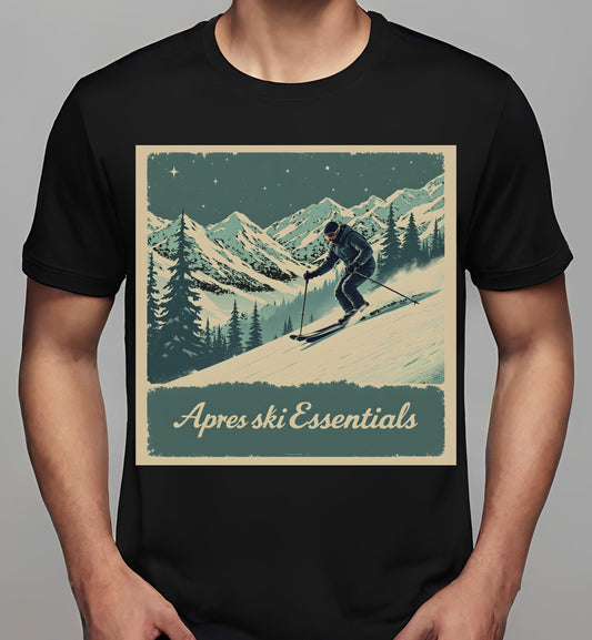 vintage ski design - black - mountain range decor - winter sports gifts - t-shirt
