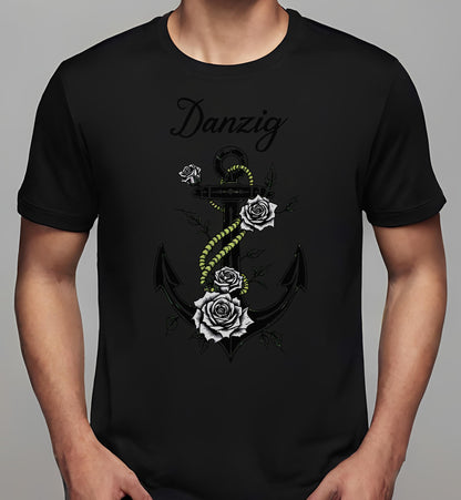 flower and anchor - t-shirt - black - illustrated roses - friends