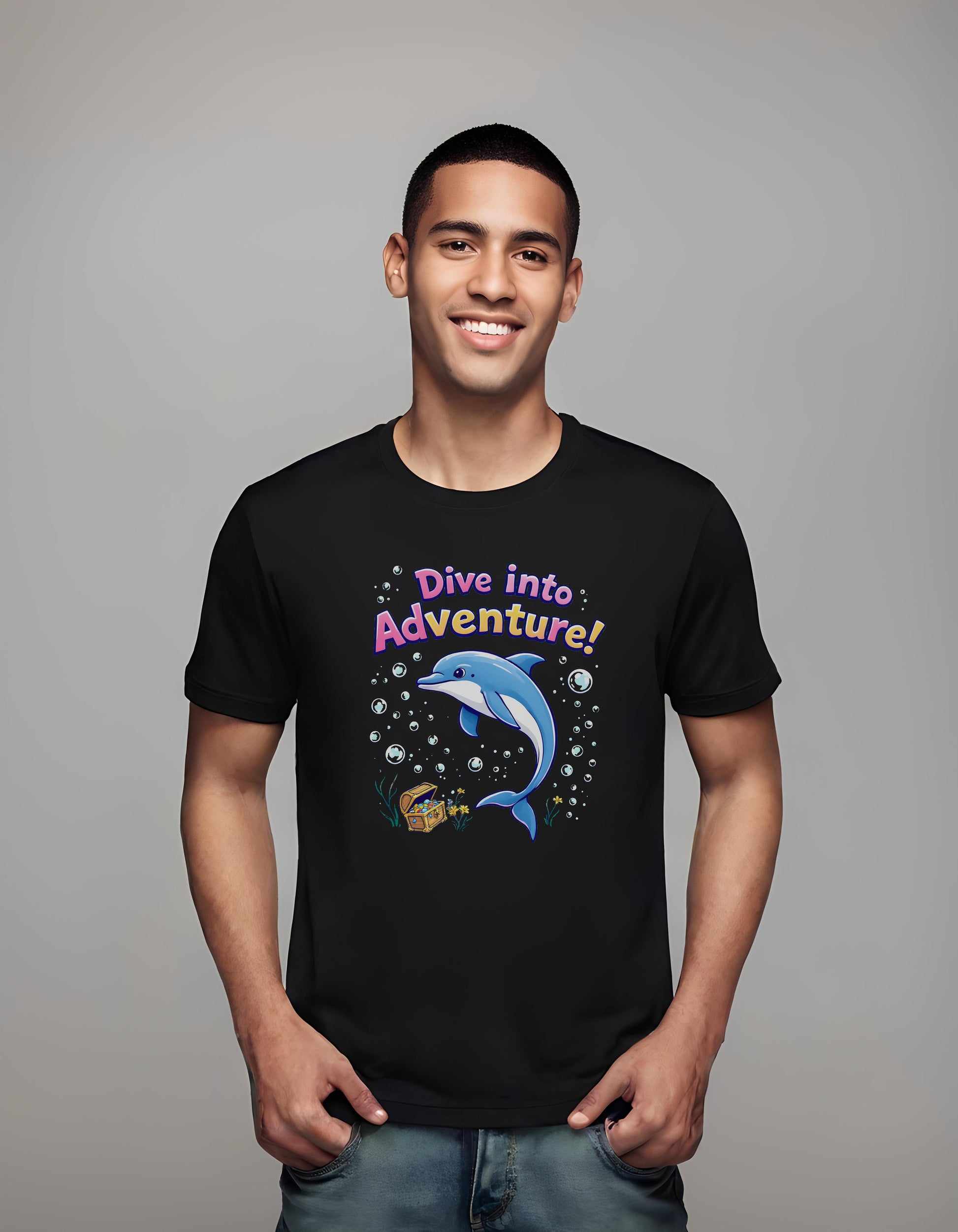 cartoon dolphin - t-shirt - vibrant dolphin design