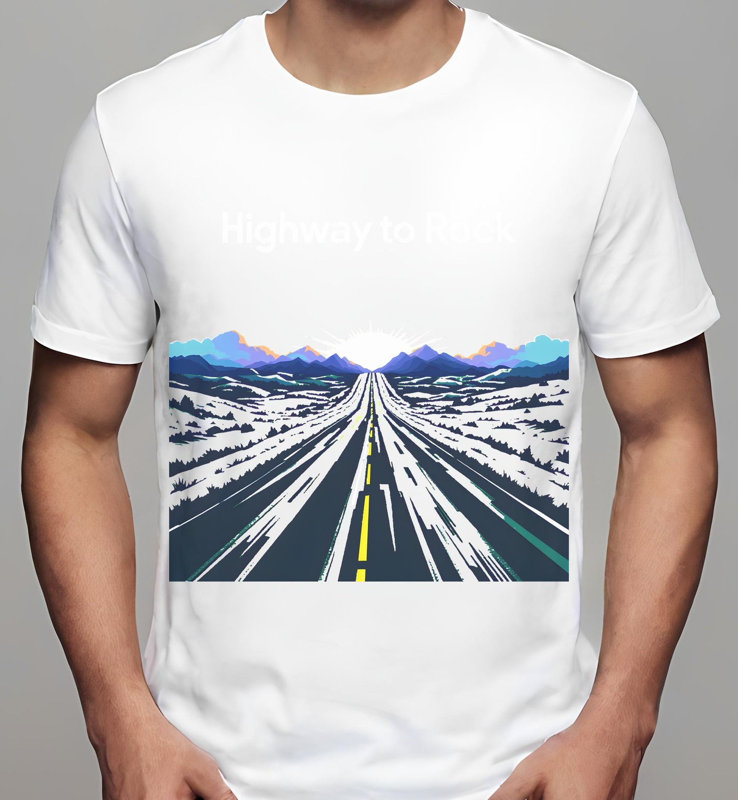 t-shirt - music inspired art - white - highway to rock