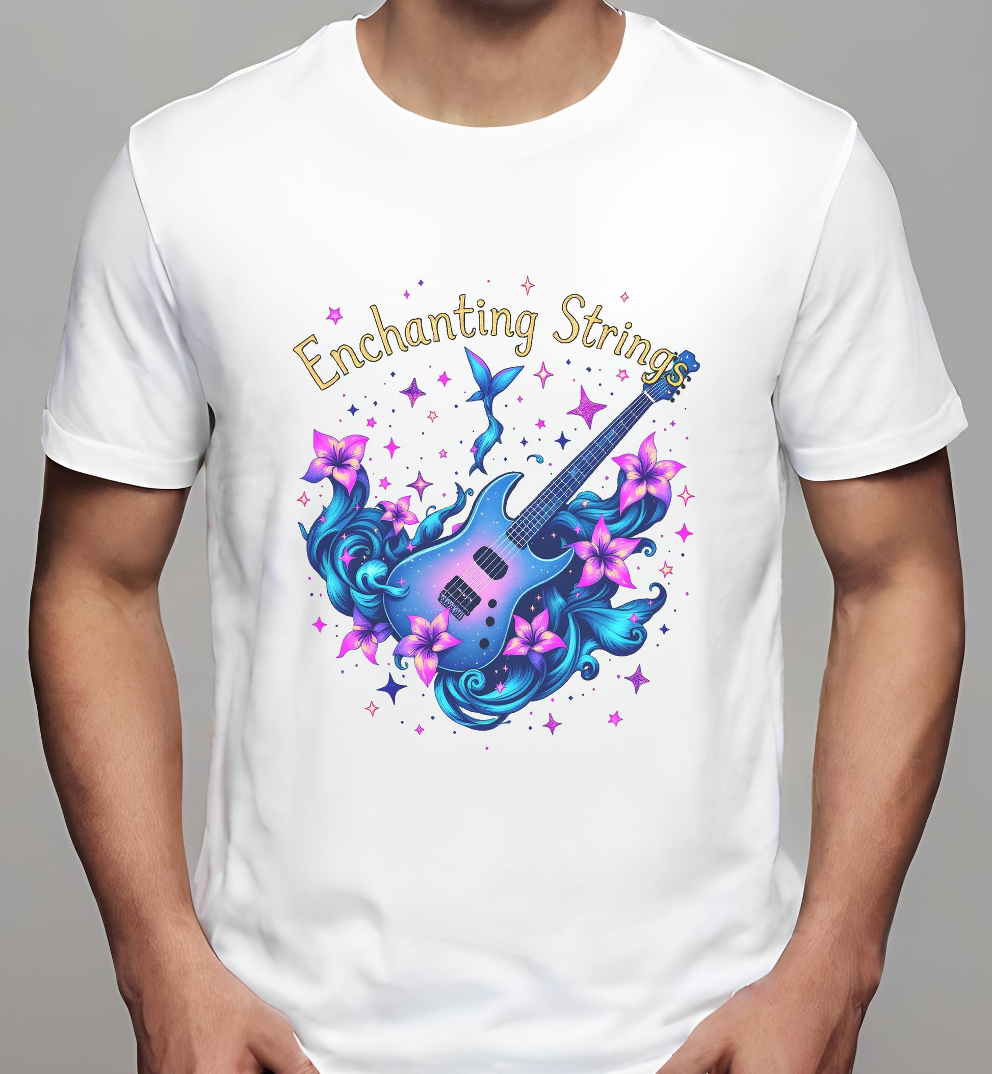 t-shirt - adventure - illustrative guitar poster - white