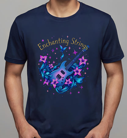 art teachers - fantasy music illustration - navy - magical guitar motifs - t-shirt