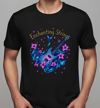 whimsical guitar art - black - joyful music art - t-shirt