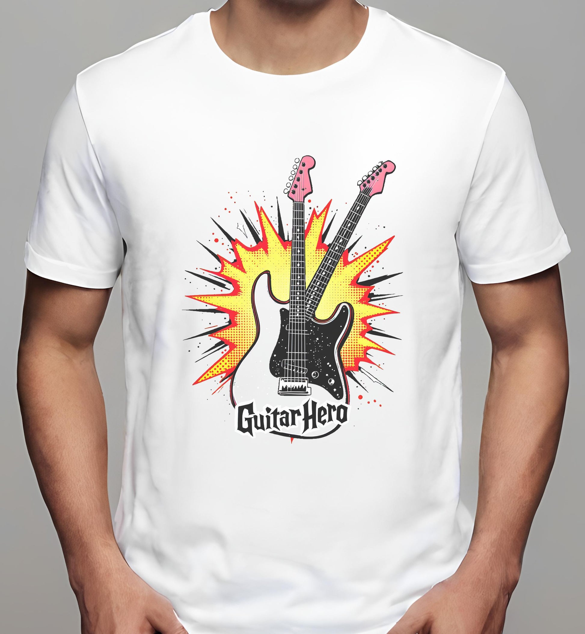 white - art for teens - t-shirt - guitar art