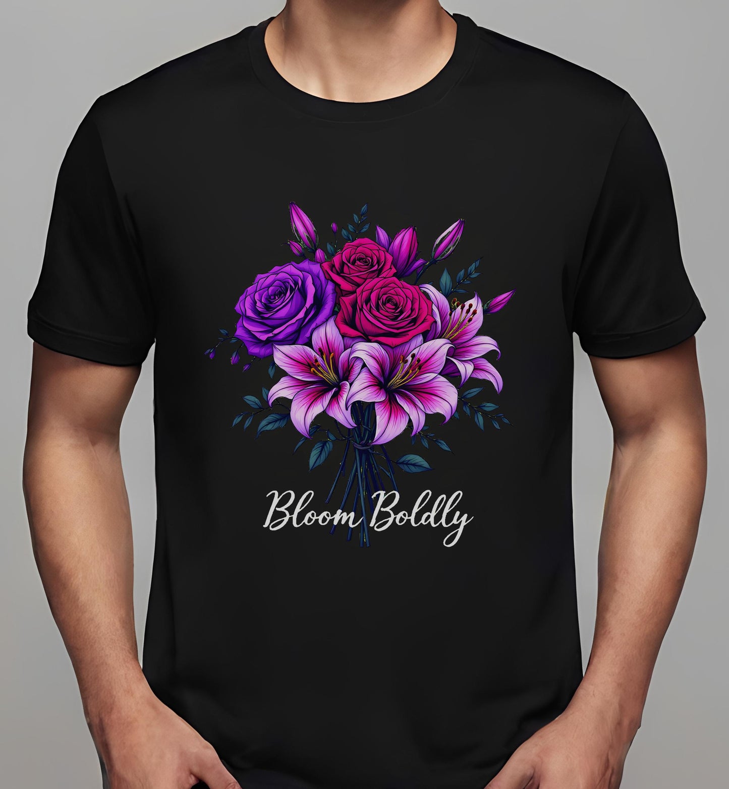 black - decorative floral typography - designers - t-shirt