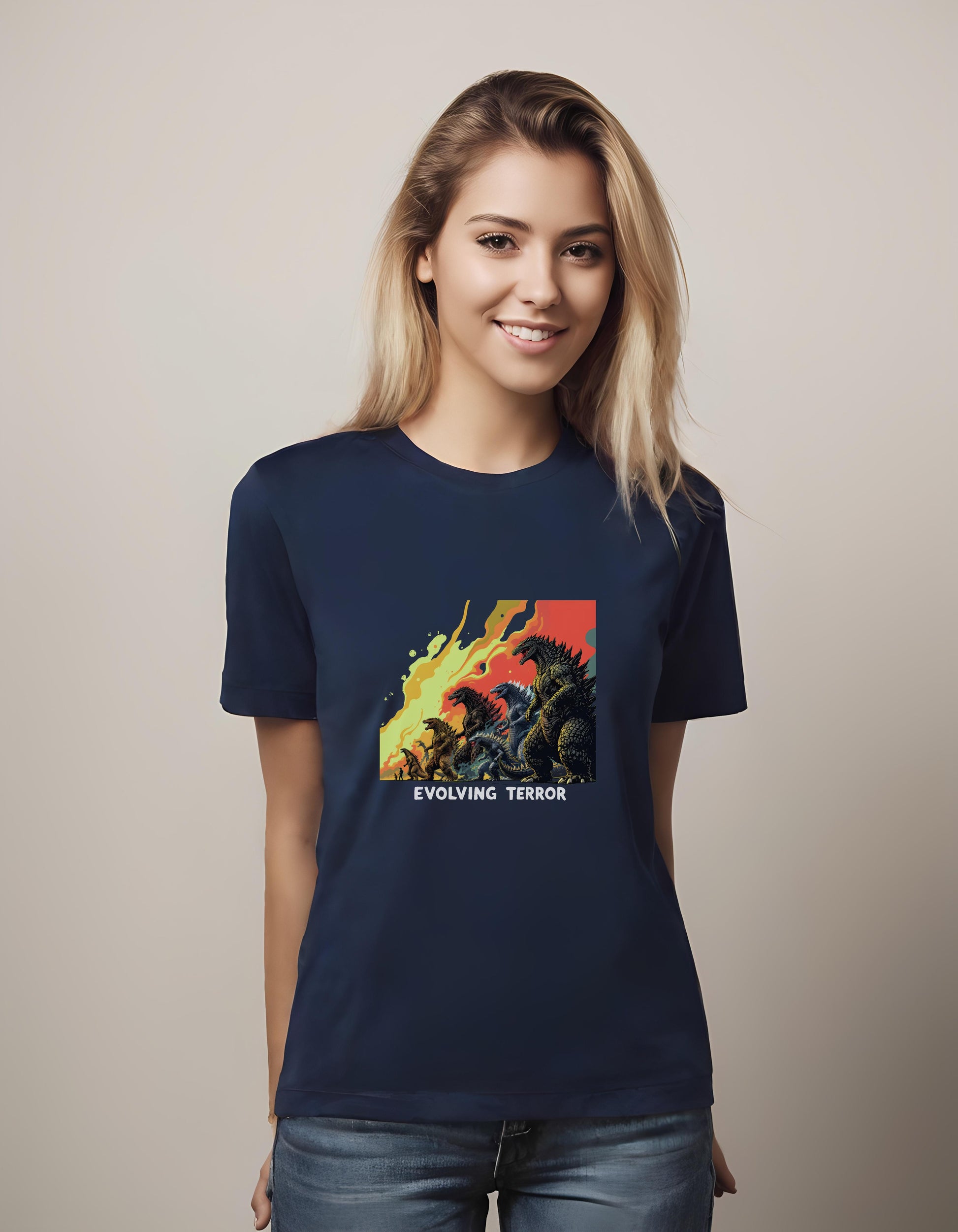 contemporary godzilla - t-shirt - character design evolution - unique wall art