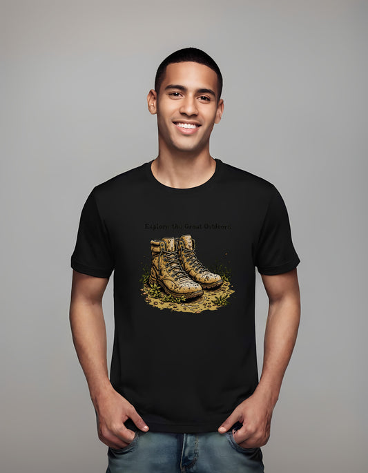 rugged boots illustration - outdoor enthusiasts gear - t-shirt