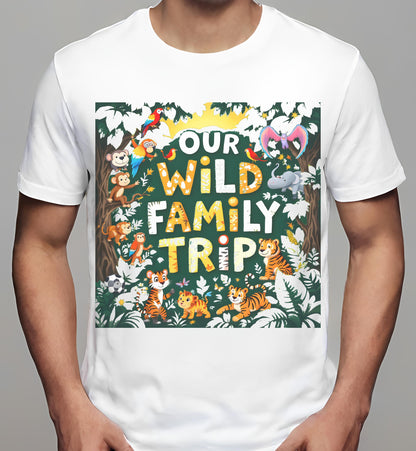 white - t-shirt - playful animal design - adventure