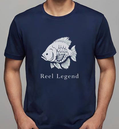 t-shirt - fishing enthusiast gift - legendary fish art - navy - fishing silhouette design