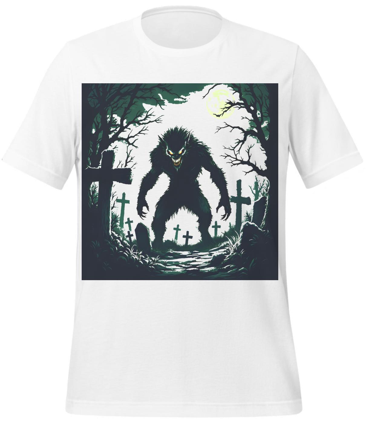 t-shirt - white - vibrant halloween art - mythical creature poster