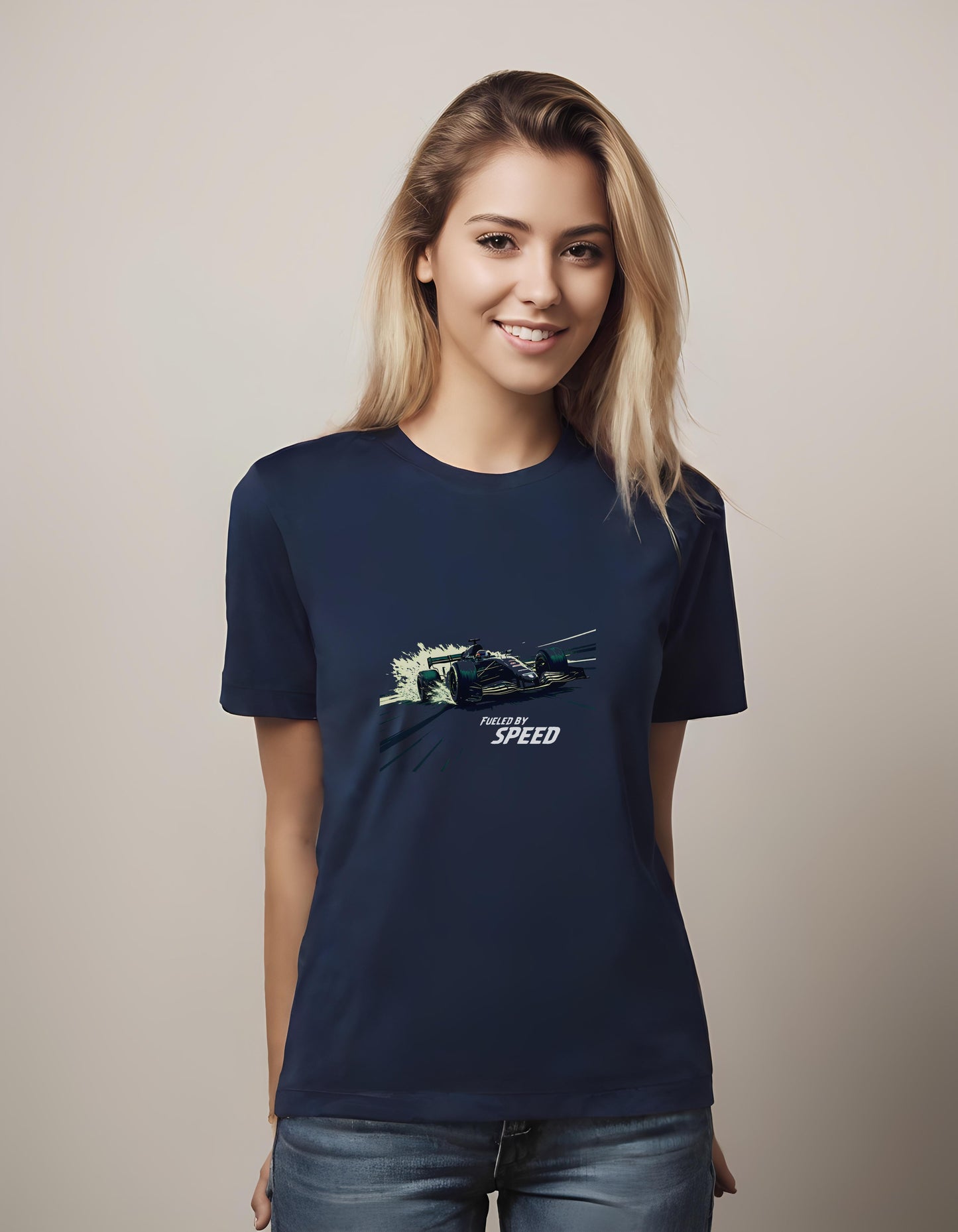 t-shirt - thrilling car imagery - excitement - women