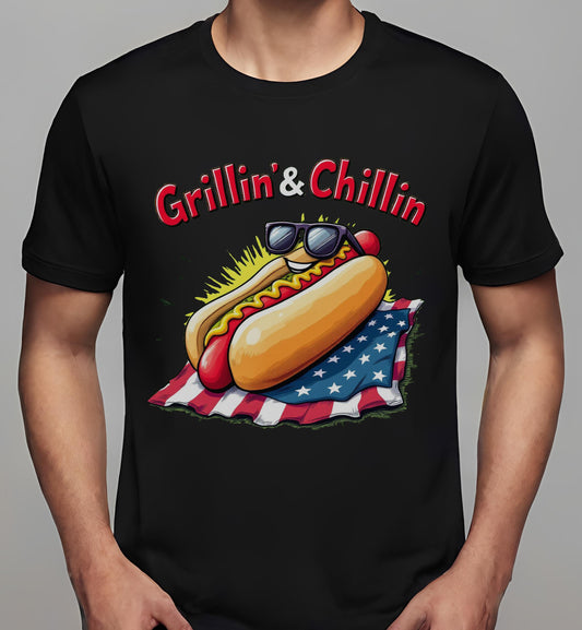 t-shirt - black - summer barbecue design - outdoors