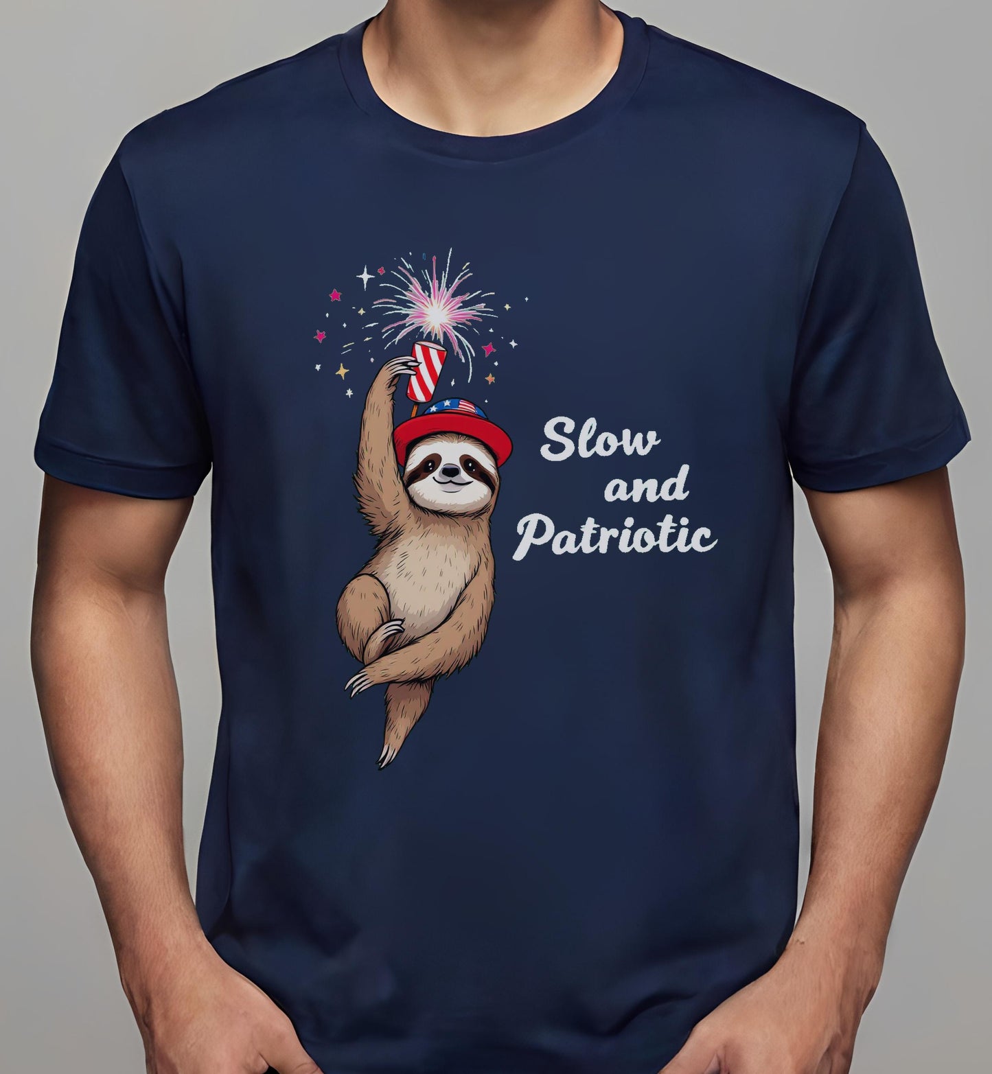 fun - whimsical sloth - t-shirt - navy