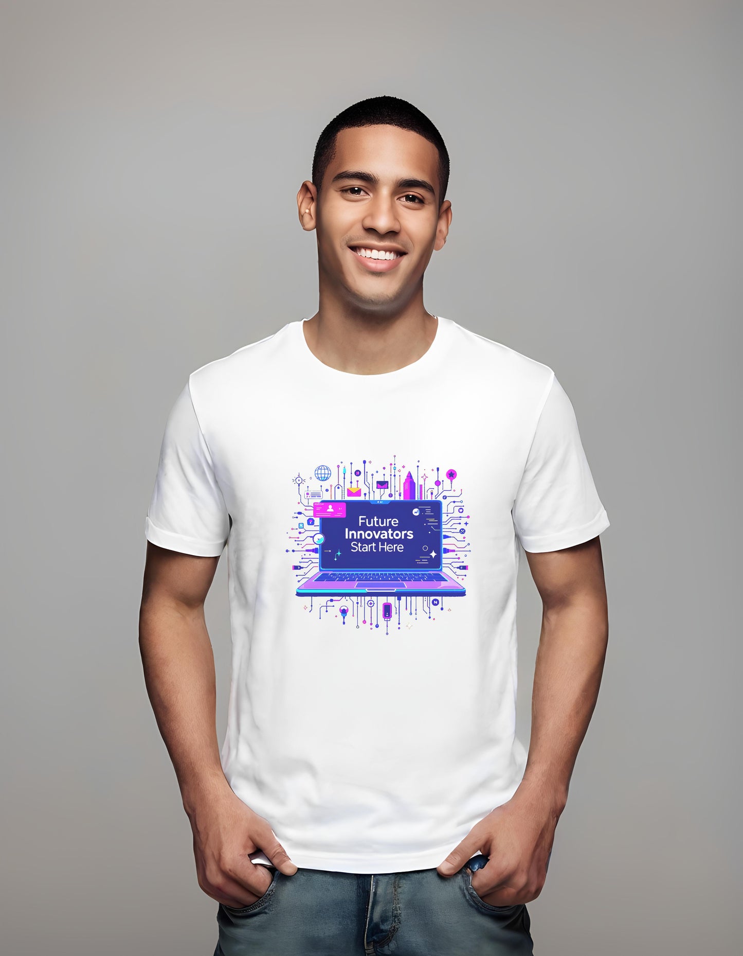 team members - vibrant laptop graphic - design - t-shirt