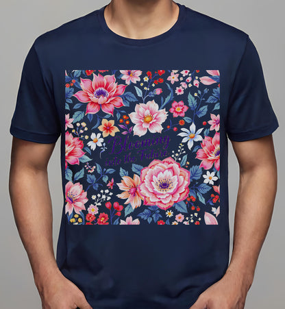 colorful flower design - nature lovers - navy - t-shirt