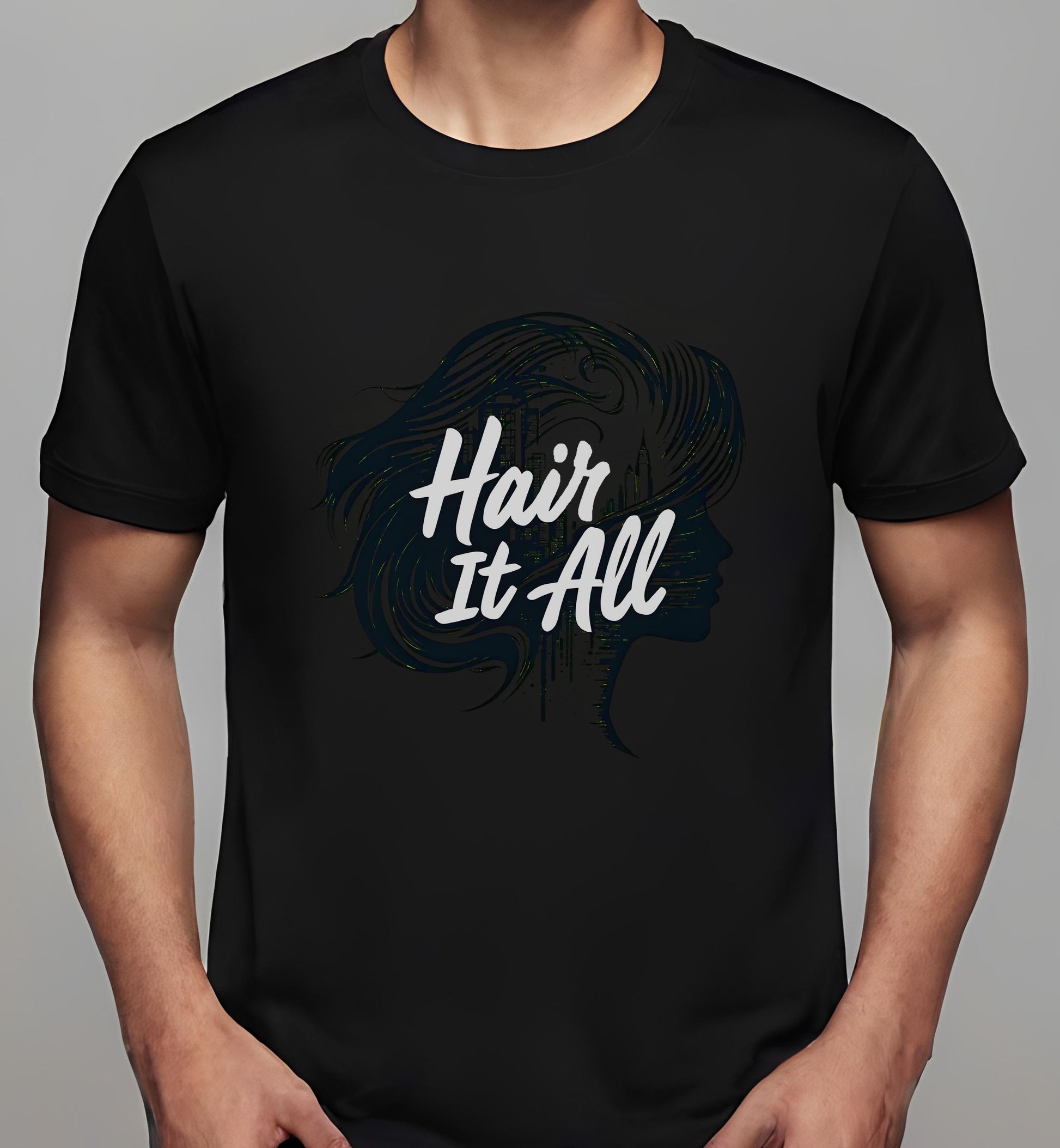 t-shirt - black - hair it all shirt - men - event planners