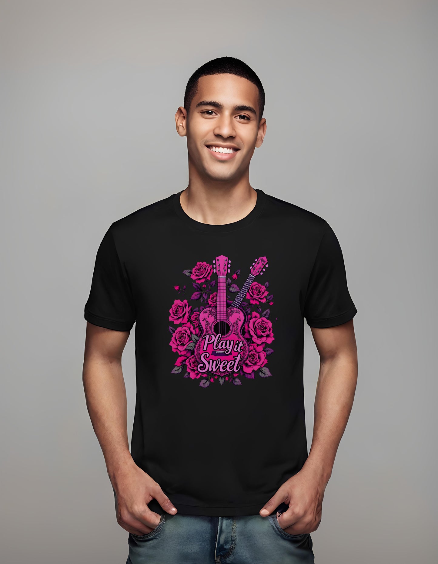 t-shirt - colorful guitar art - men