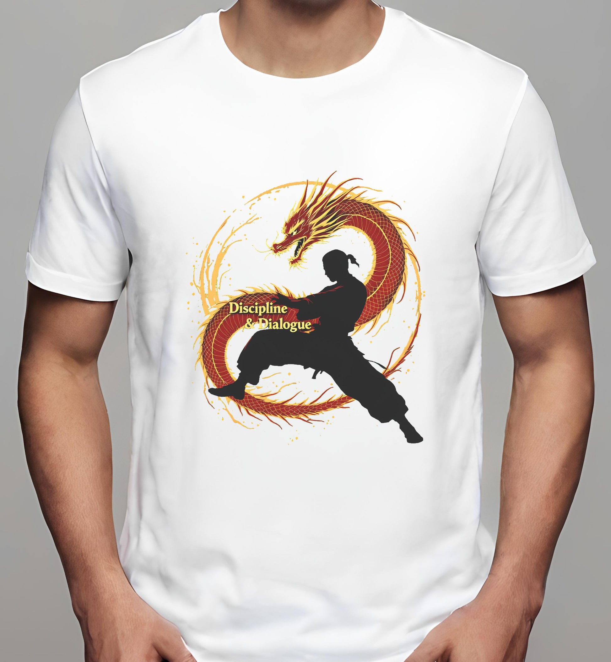 t-shirt - elegant dragon graphic - athletes - motivational fitness wall art - white