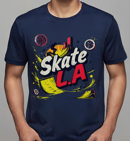 college students - navy - t-shirt - skateboard apparel - expression