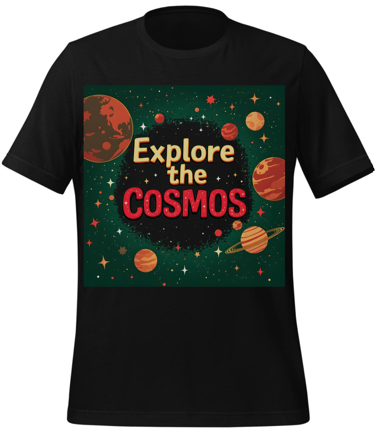 black - colorful celestial art - cartoonish cosmic theme - t-shirt