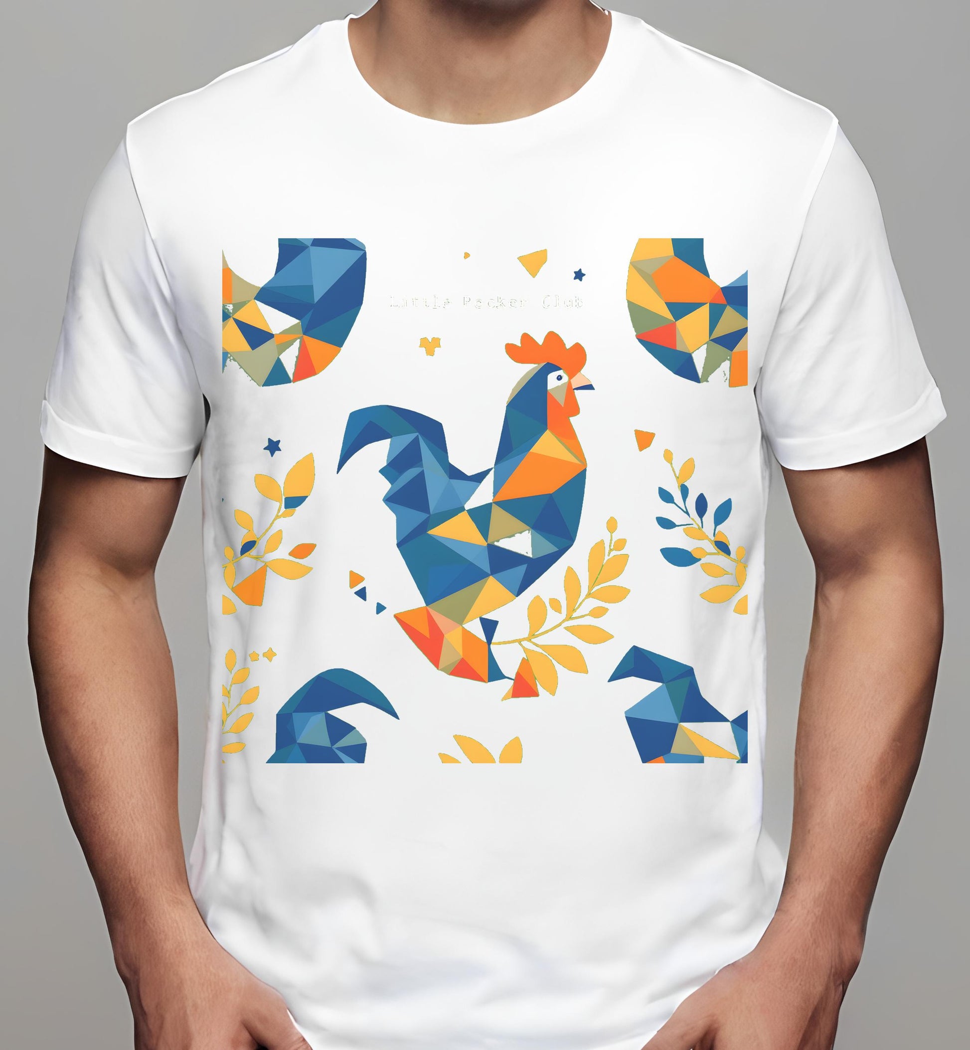 little-pecker-club-shirt - geometric rooster design - white - t-shirt