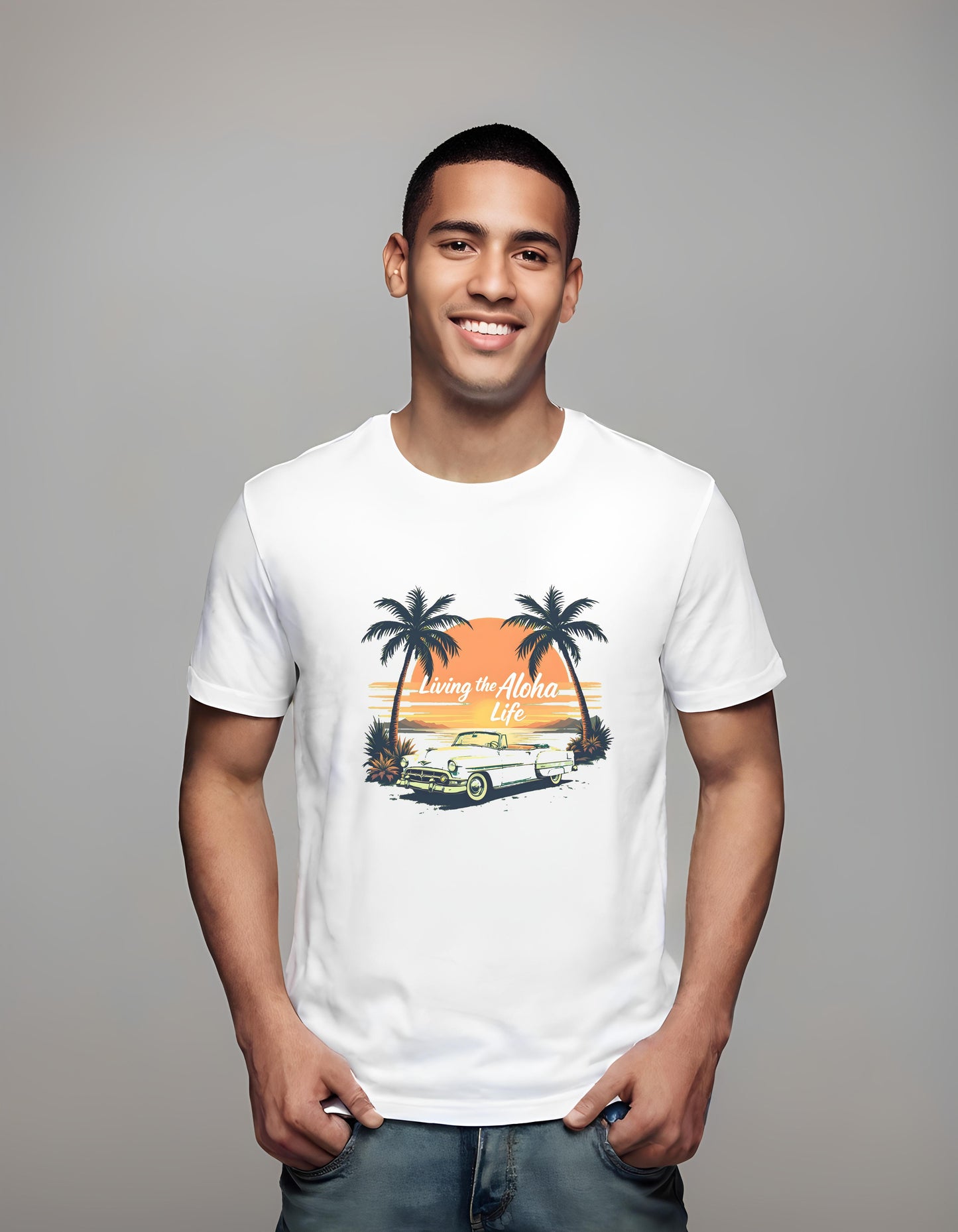 t-shirt - retro sunset illustration - tropical