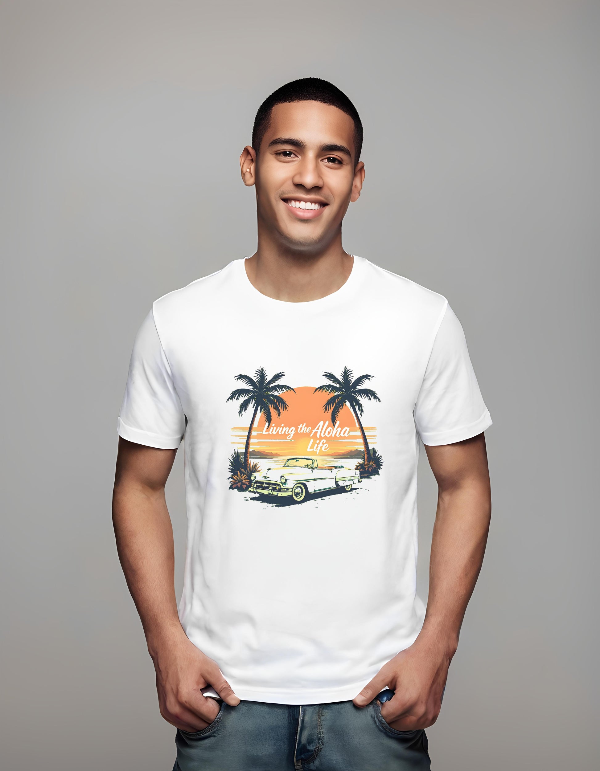 t-shirt - retro sunset illustration - tropical