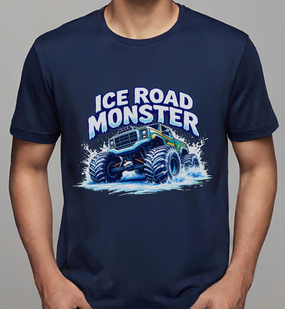 vibrant truck scene - action-packed design - navy - t-shirt - motorsport