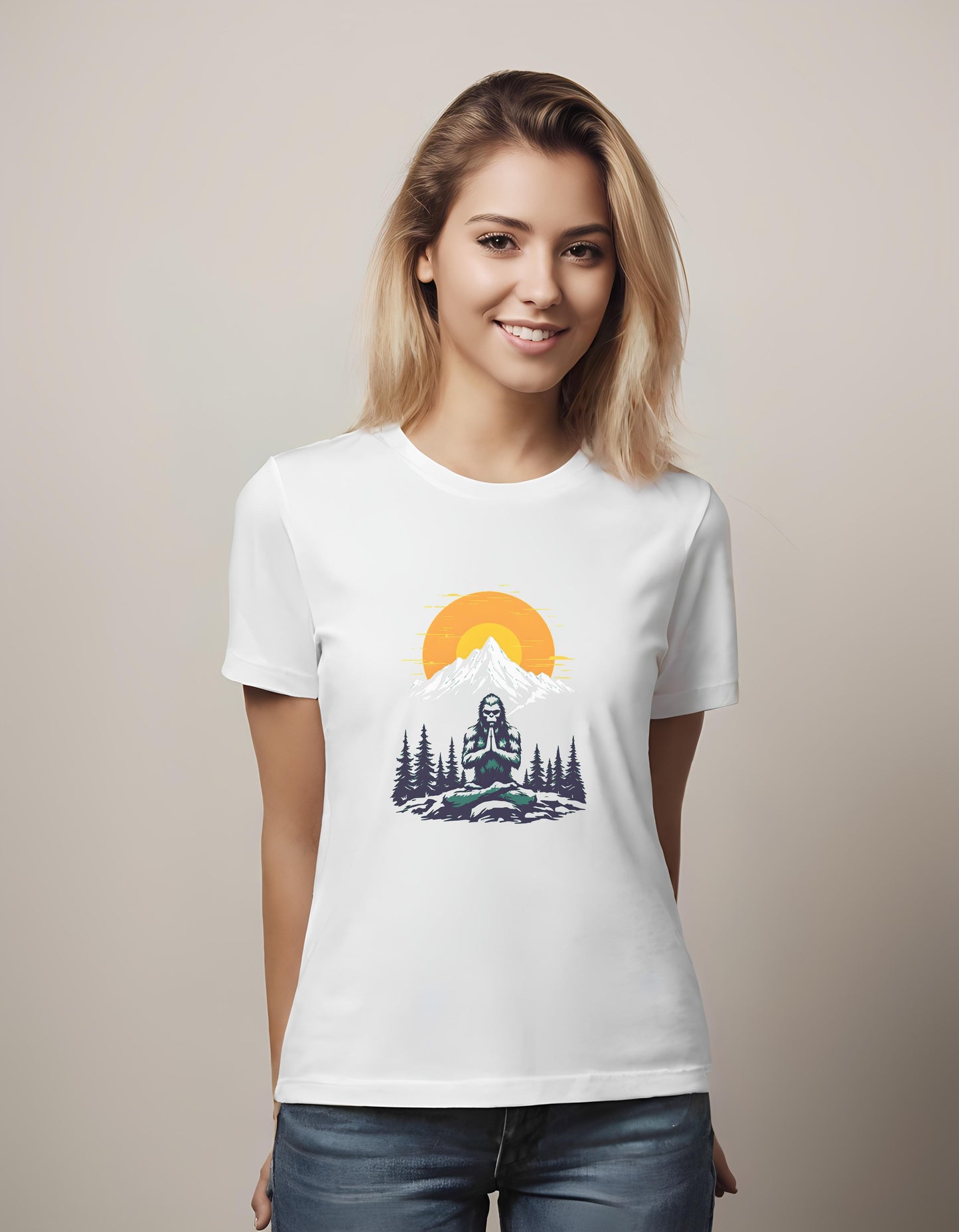 quirky mountain art - serene artwork - t-shirt - unique bigfoot gifts