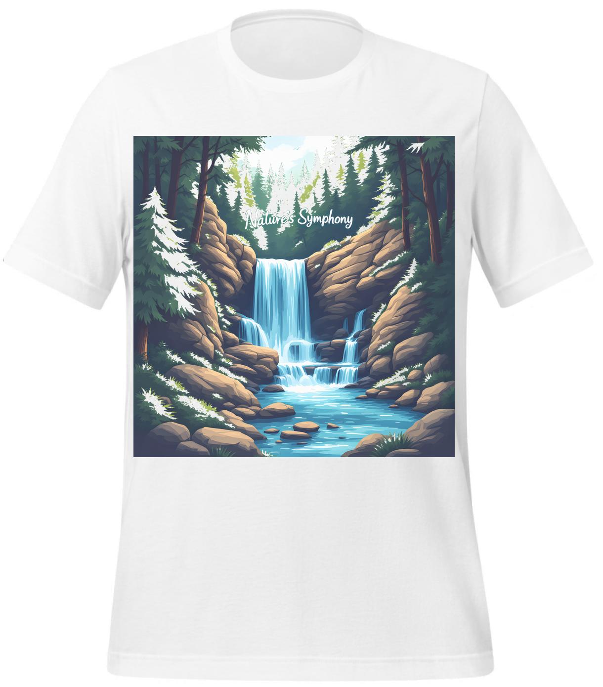 eco-conscious individuals - relaxation seekers - white - t-shirt - waterfall