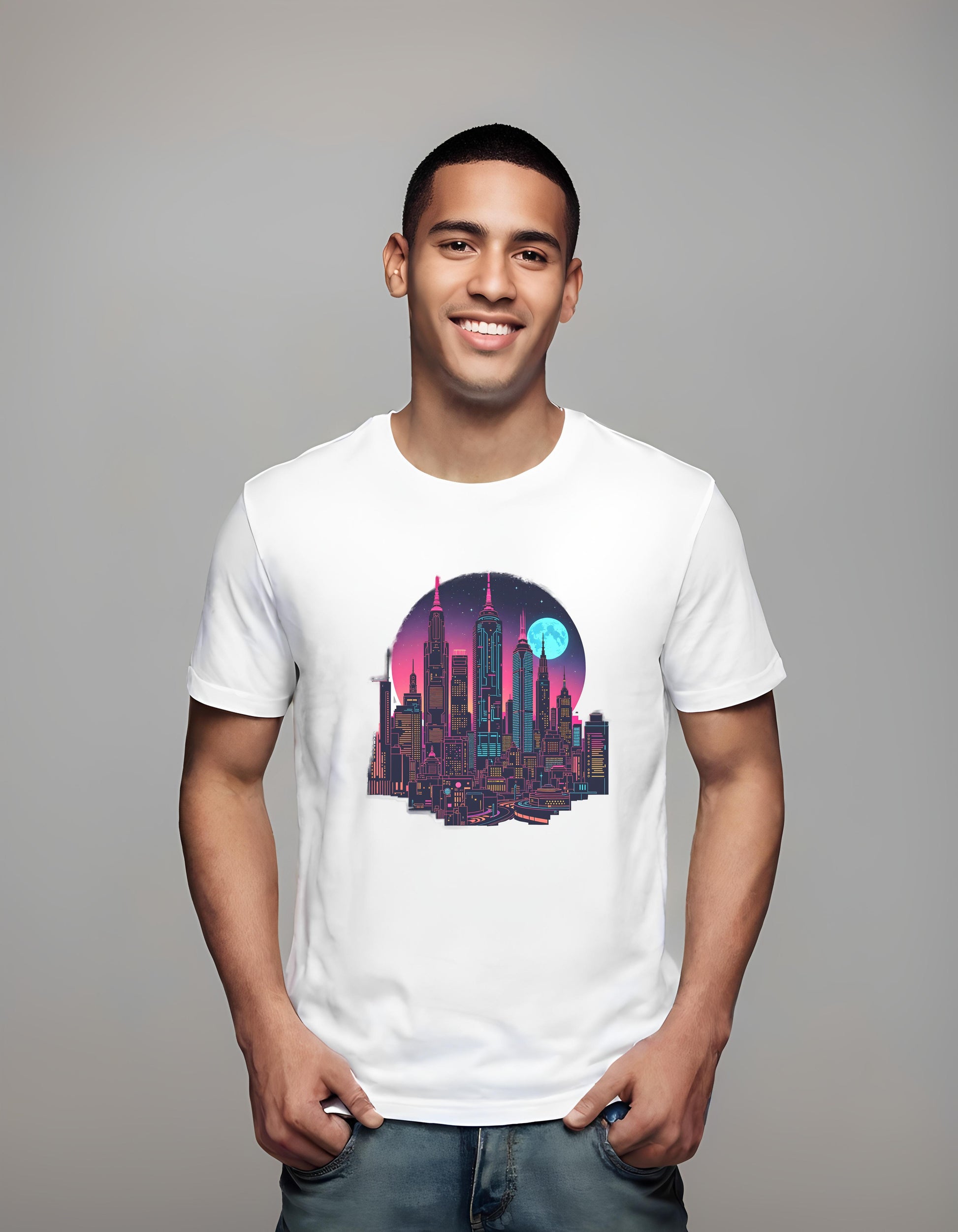 Neon Dreamscape | Classic T-Shirt (Unisex) T-Shirt - city, cityscape, cityscape design