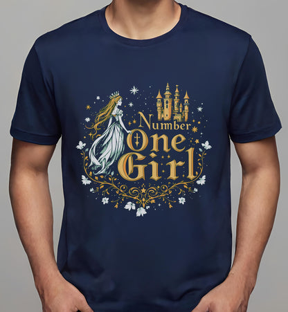 navy - decorative floral motifs - medieval castle illustration - t-shirt