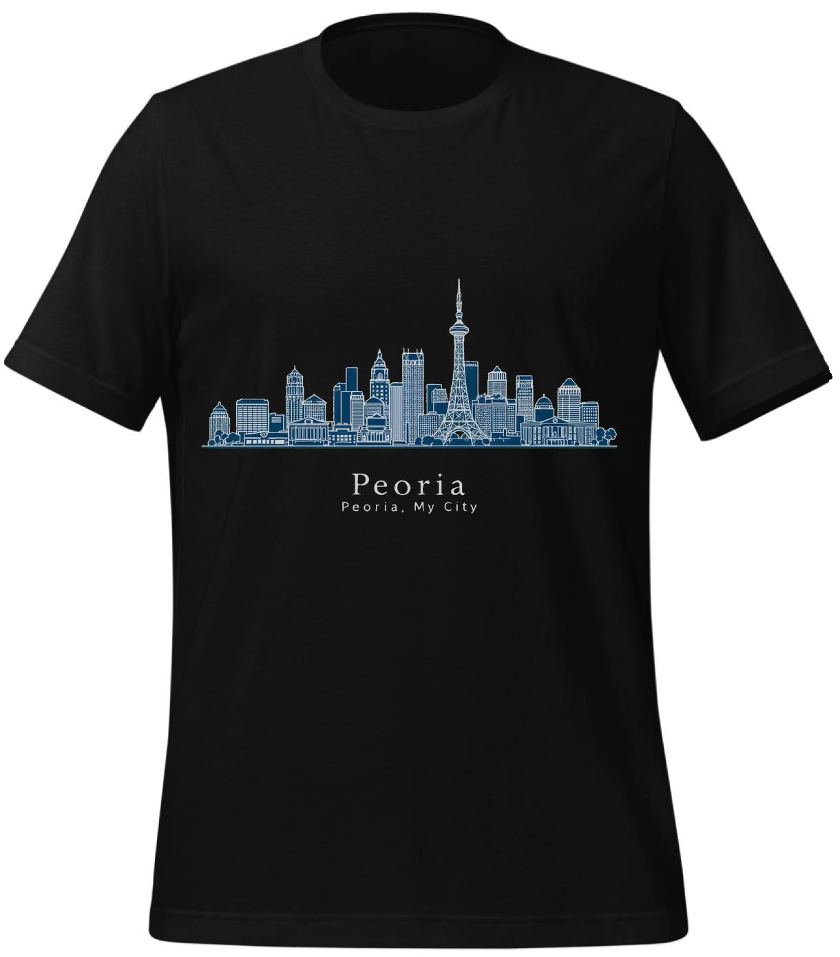 peoria gifts - t-shirt - black - peoria skyline