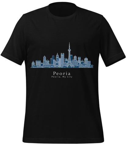 peoria gifts - t-shirt - black - peoria skyline