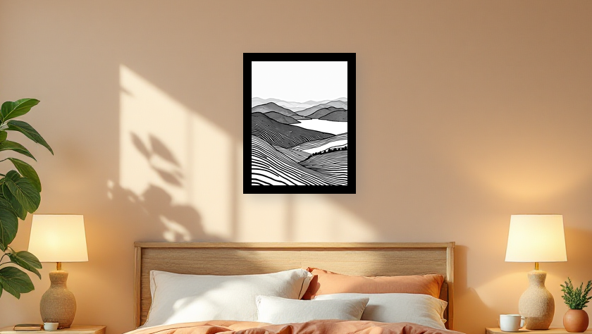 Tranquil Reverie Black and White Art - Room View